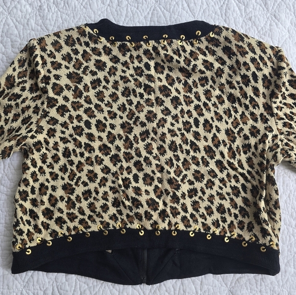 St.John Collection Leopard Print Zip Up Grommet Trim Knit Sweater Cardigan - Picture 8 of 10